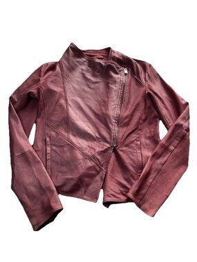 Lamarque Leather Moto Jacket Burgundy Asym Zip Cropped Womens S